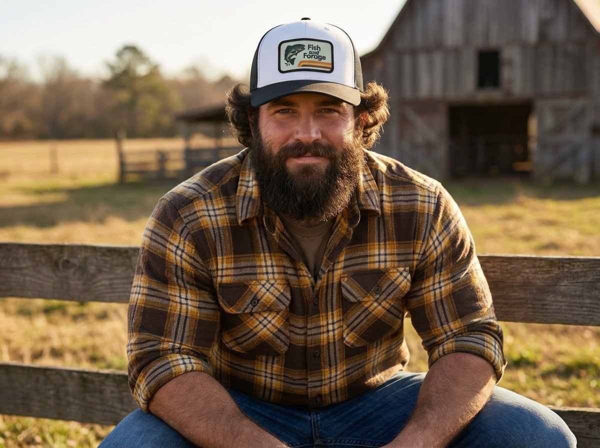 Fish and Forage 70s Lodge Hat | Black and White - Fishing & Outdoors Lifestyle Hat