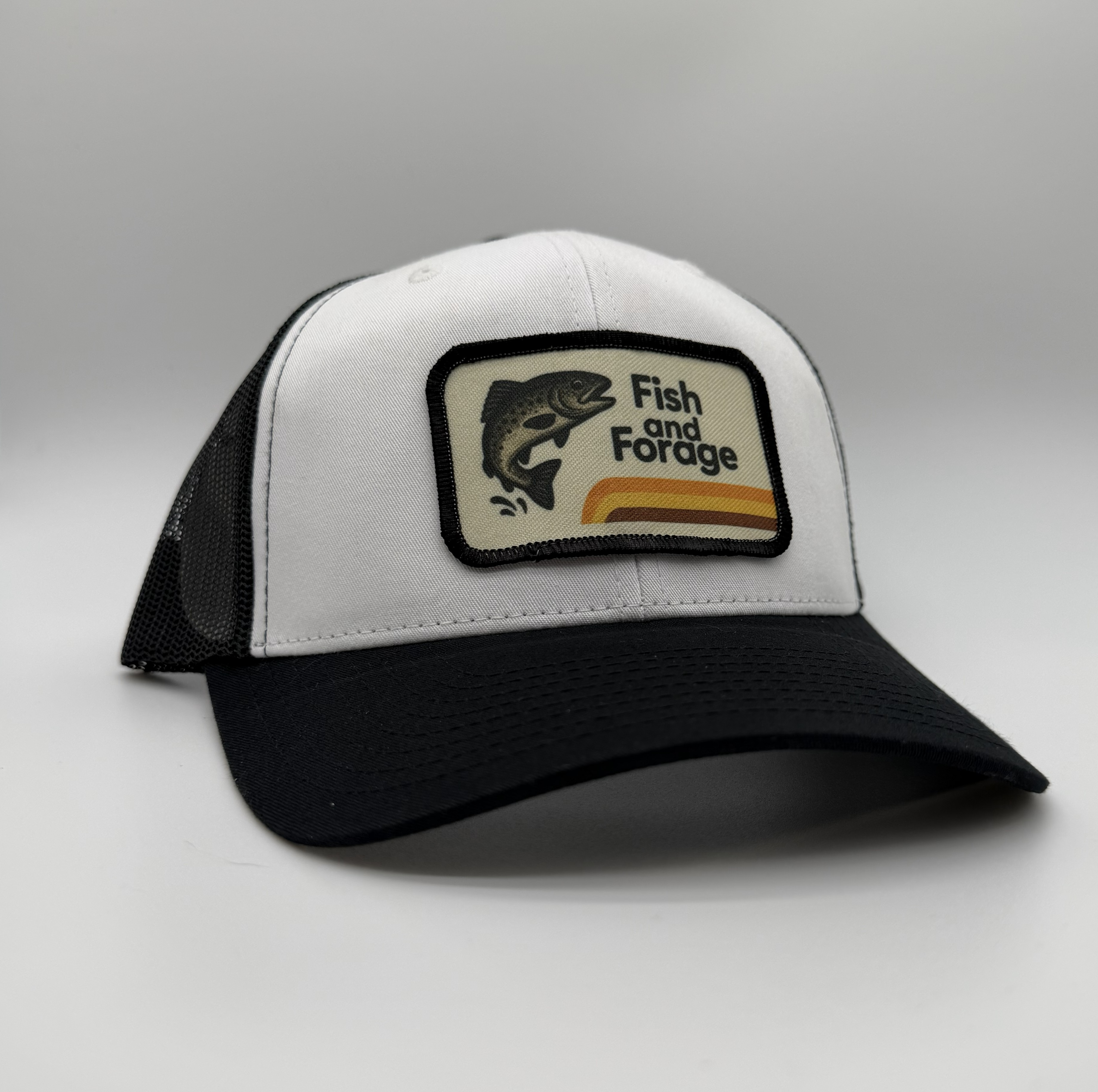 Fish and Forage 70s Lodge Hat | Black and White - Fishing & Outdoors Lifestyle Hat