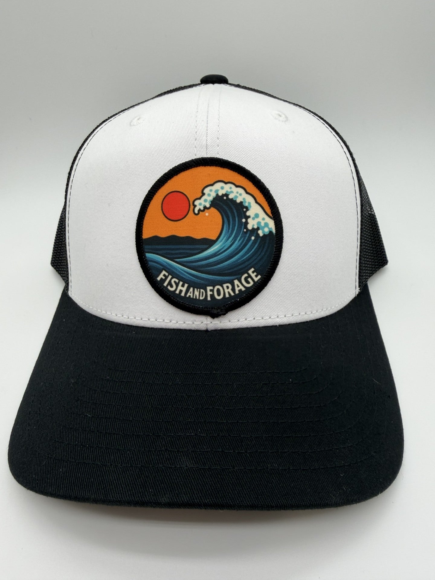 Fish and Forage Sunset Break Trucker Hat Black & White - Fishing & Outdoor Lifestyle Hat