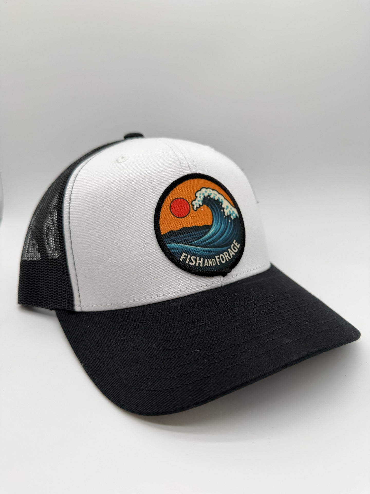 Fish and Forage Sunset Break Trucker Hat Black & White - Fishing & Outdoor Lifestyle Hat